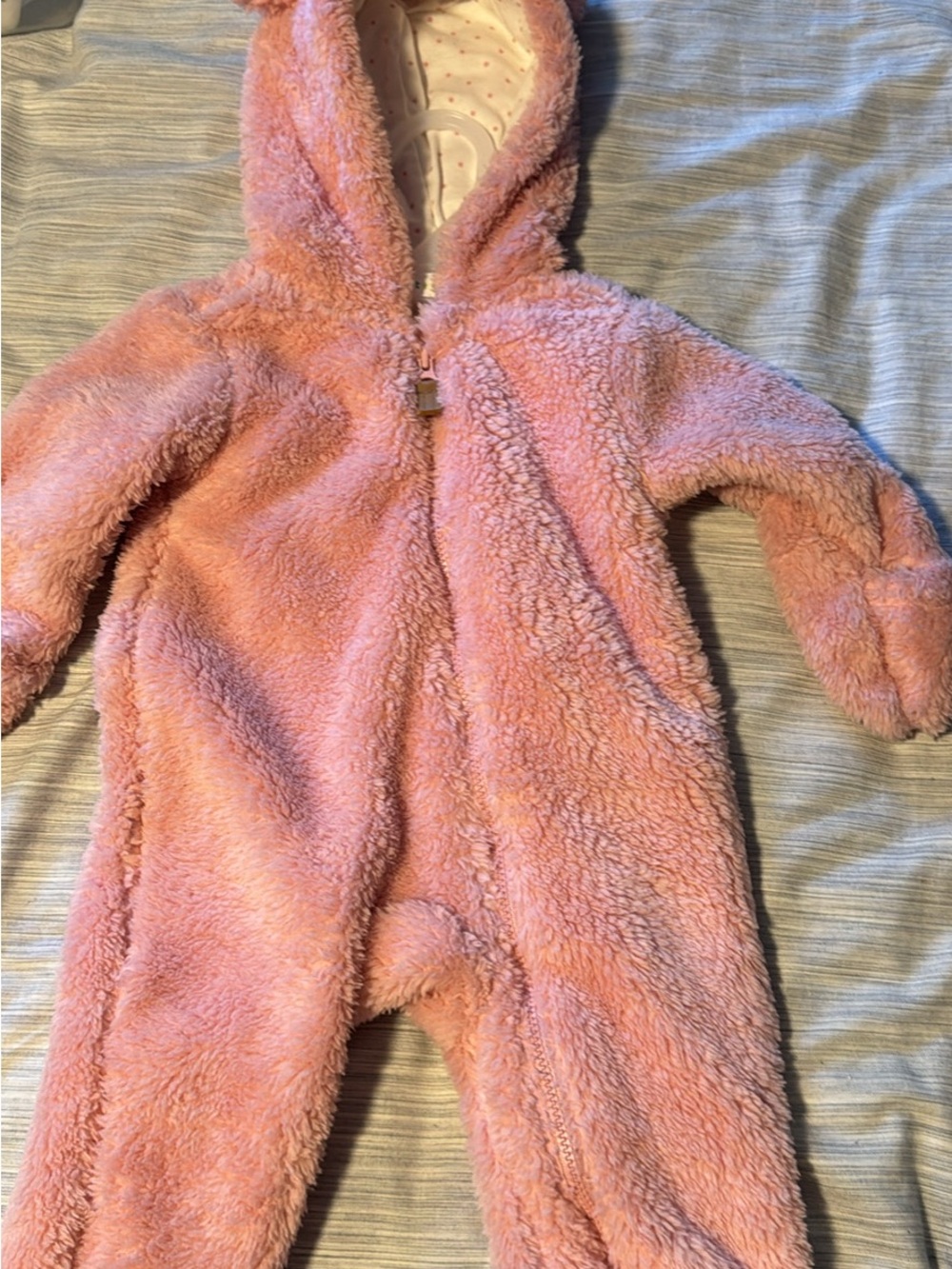 Kids Pink Plush One-Piece Hooded Romper